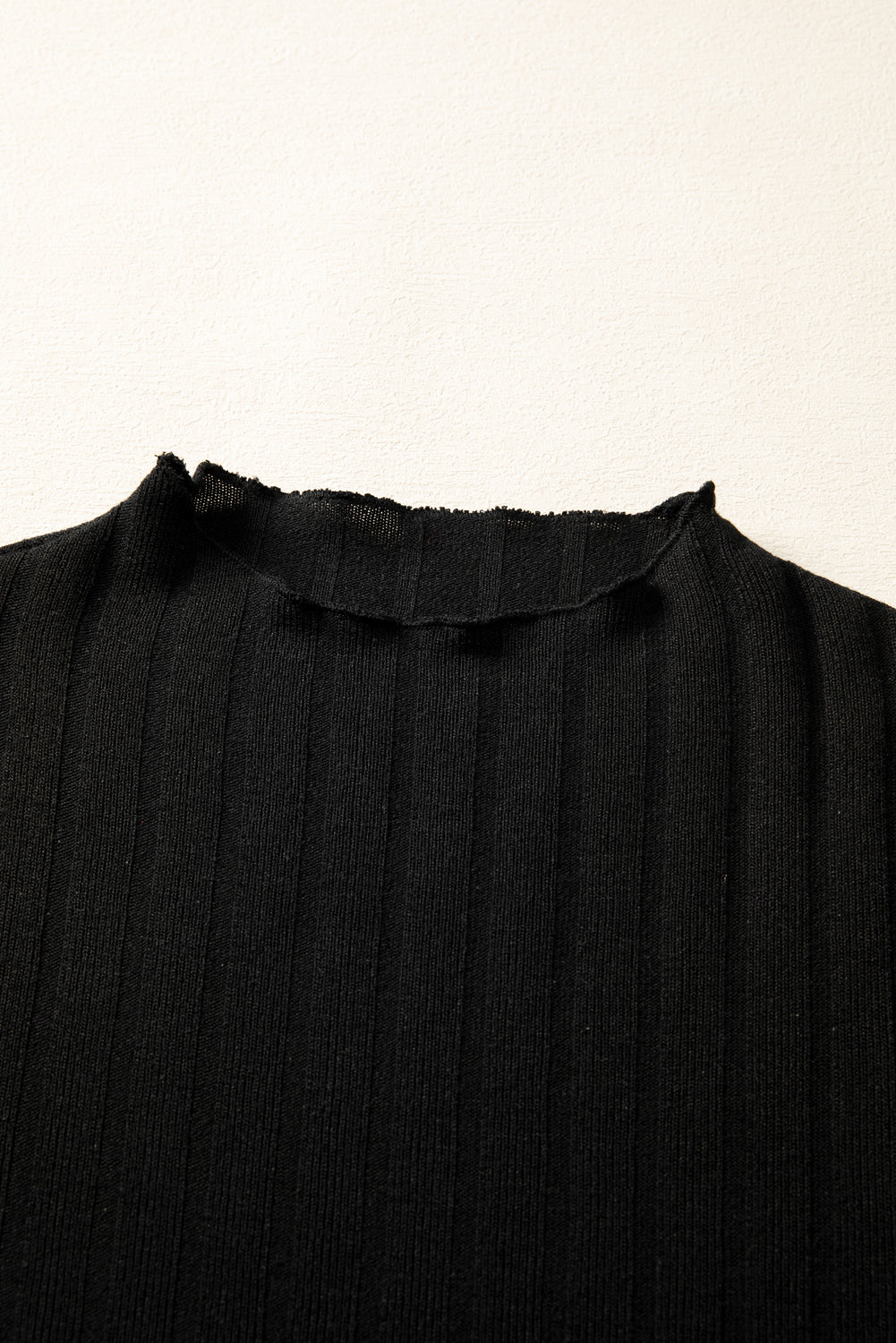 Frilled Neck Ribbed Knit Patchwork Long Sleeve Mini Dress