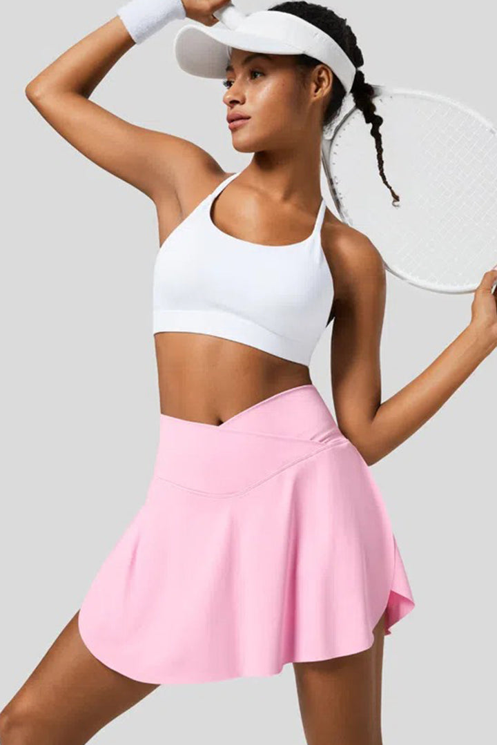 solid pocketed crossover high waist swim skort 3