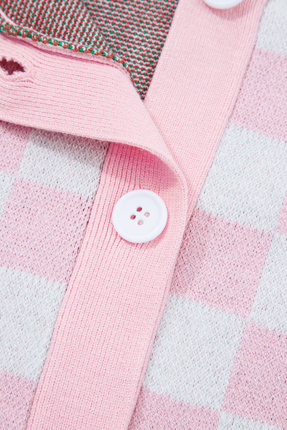 Checkered Christmas Tree Pattern Button V Neck Cardigan Sweater