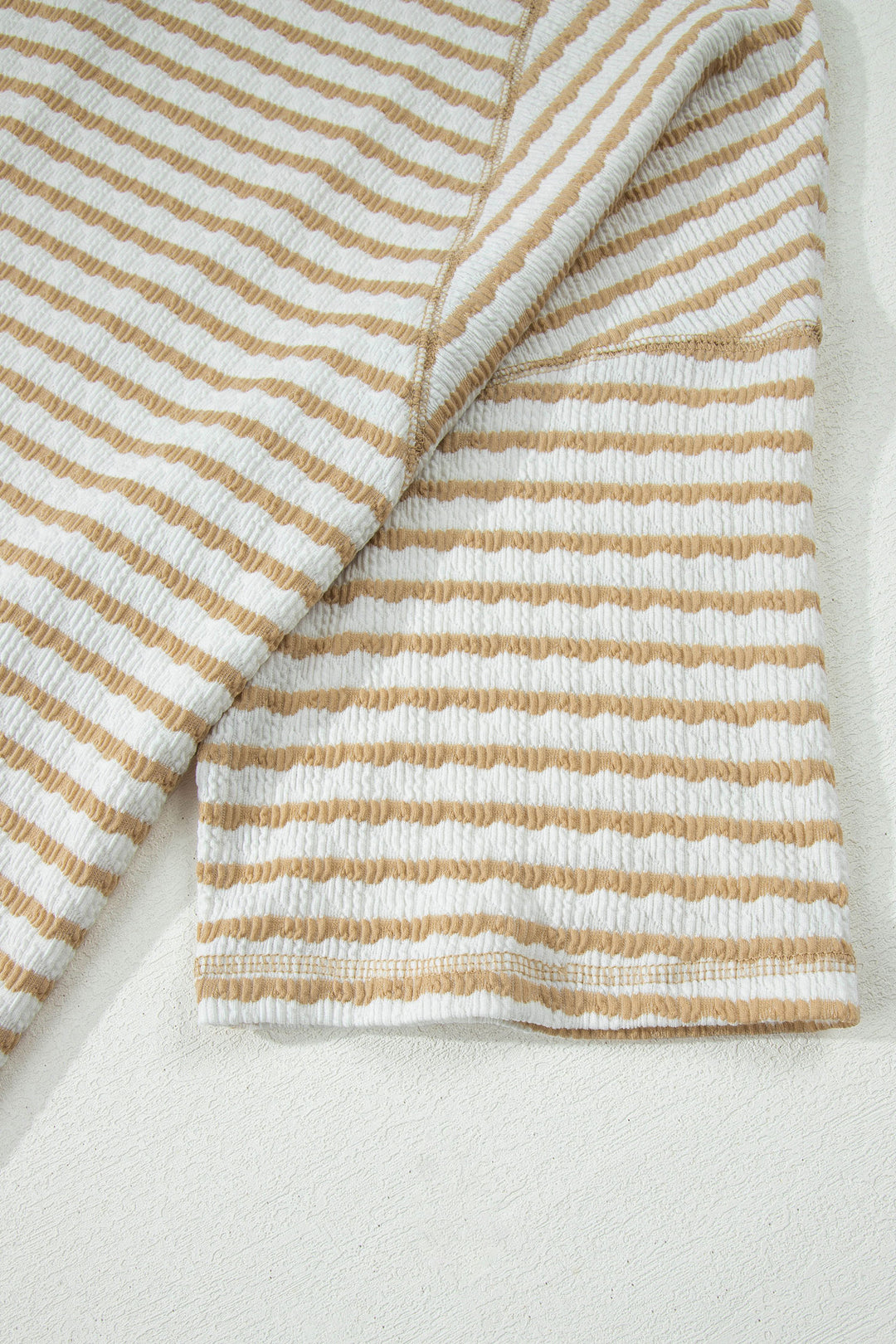 Apricot Stripe Plus Size Textured Patchwork Detail Half Sleeve Top