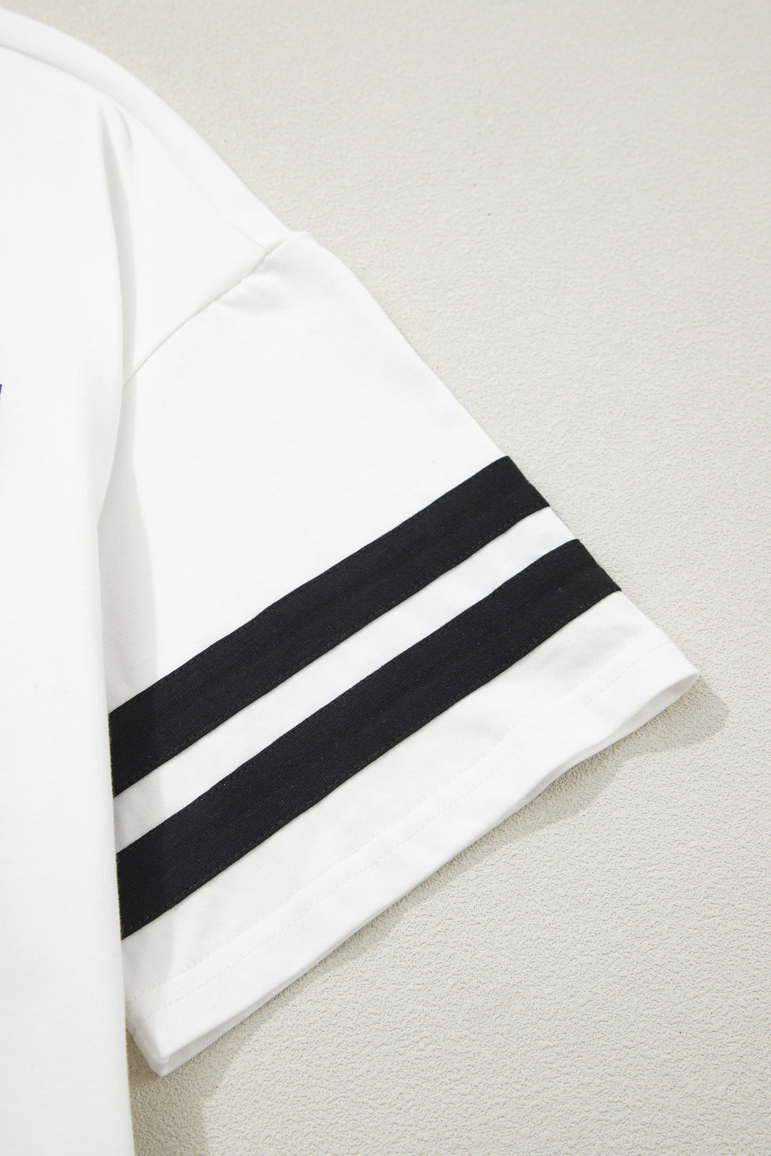 White USA Letter Printed Varsity Striped Sleeve Round Neck Tee