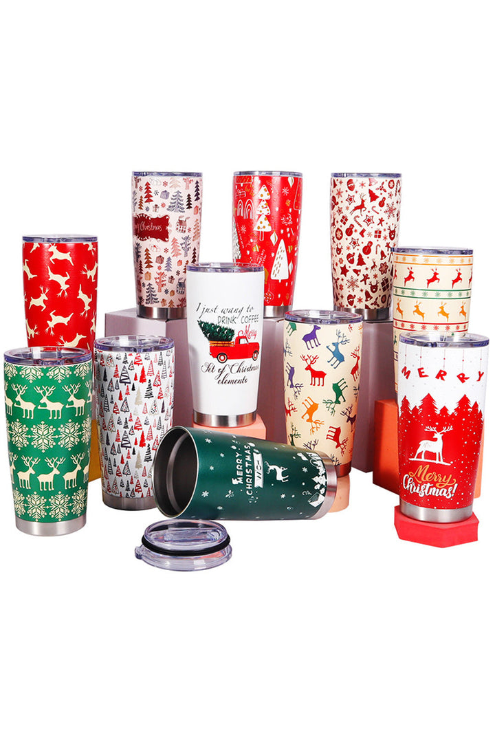 Christmas Tree Elk Print Stainless Steel Tumbler 20 OZ