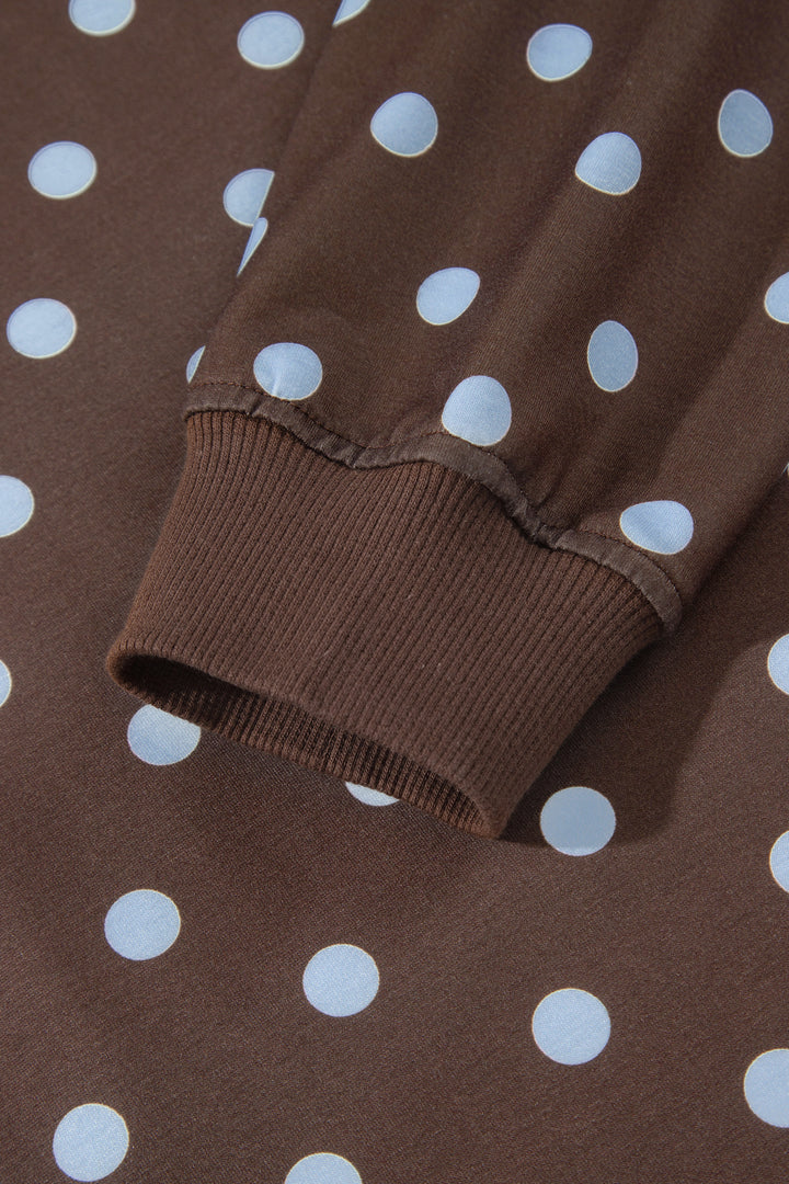 Brown Polka Dot Pullover Embroidered Bow Detail 2pcs Skort Set