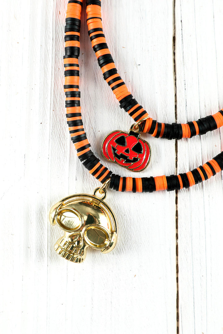 Totenkopf Kürbis Gesicht Anhänger Layered Perlen Halloween Halskette
