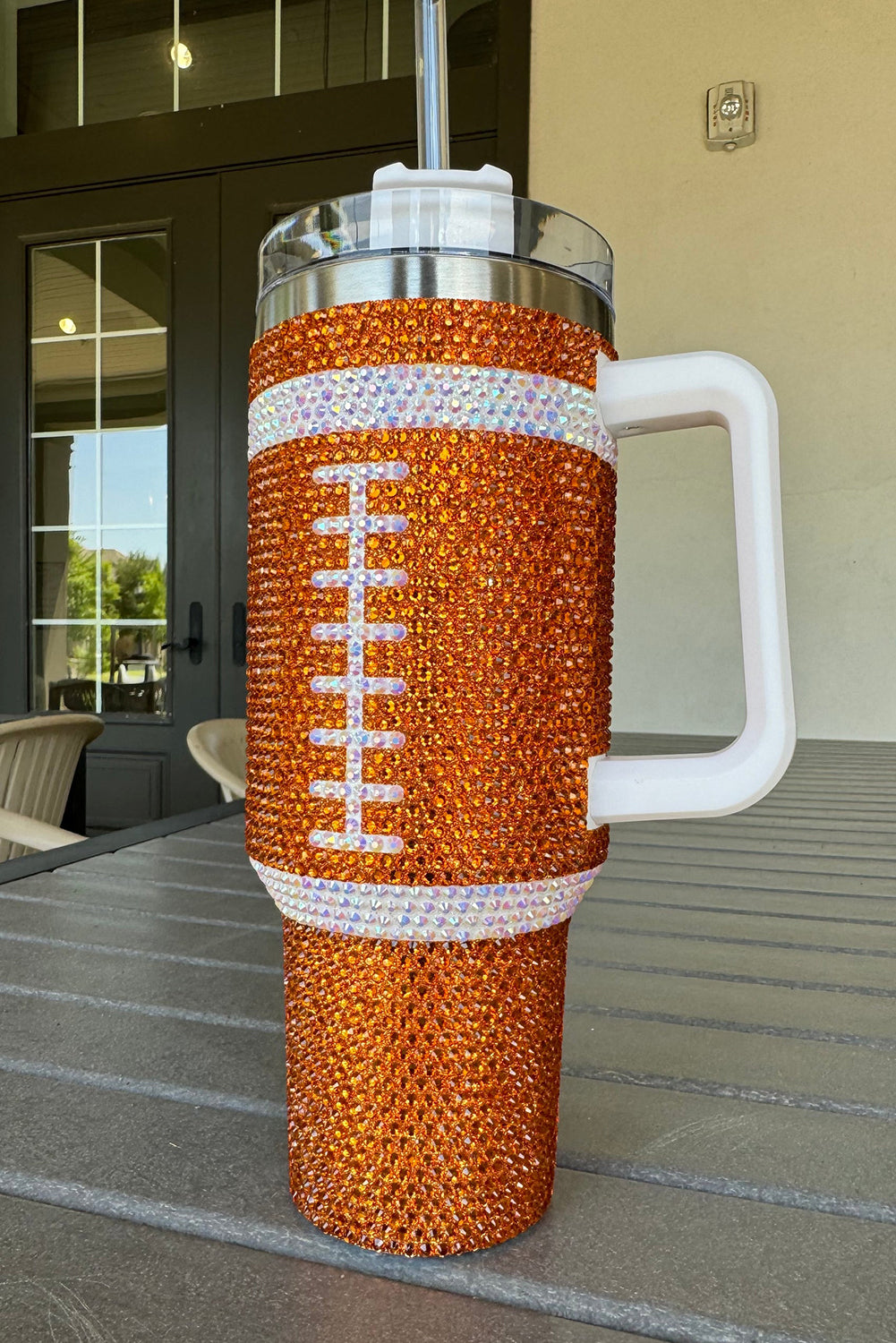 Rhinestone Rugby Football Handle Vacuum Cup 40oz