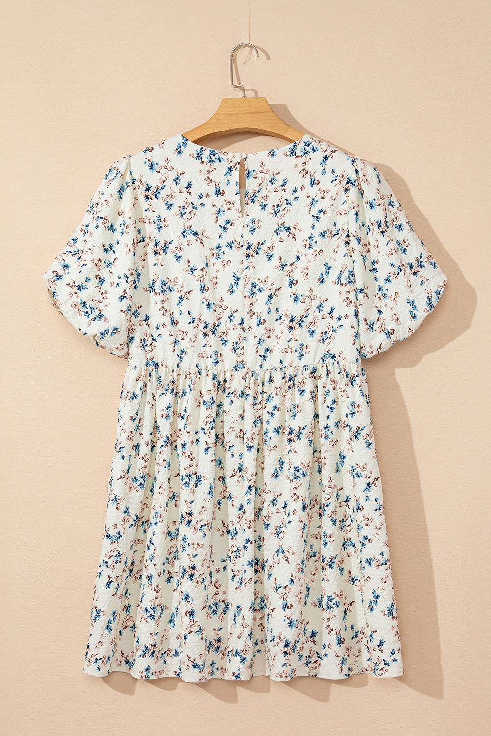floral puff short sleeve empire waist mini dress