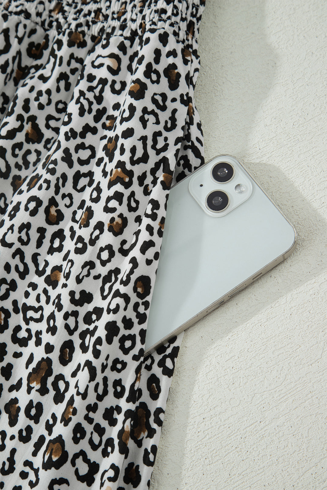 Beige Leopard Zip Front V Neck Cinched Waist Sleeveless Maxi Dress