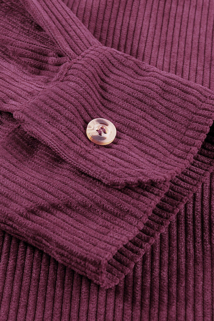 Wine Fiery Red Corduroy Button Pocket Shirt