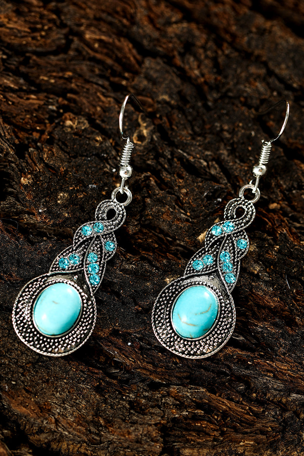 Western Turquoise Rhinestone Inlay Dangle Earrings