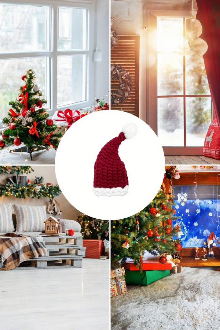 Color Block Pom Pom Decor Chunky Knitted Christmas Hat