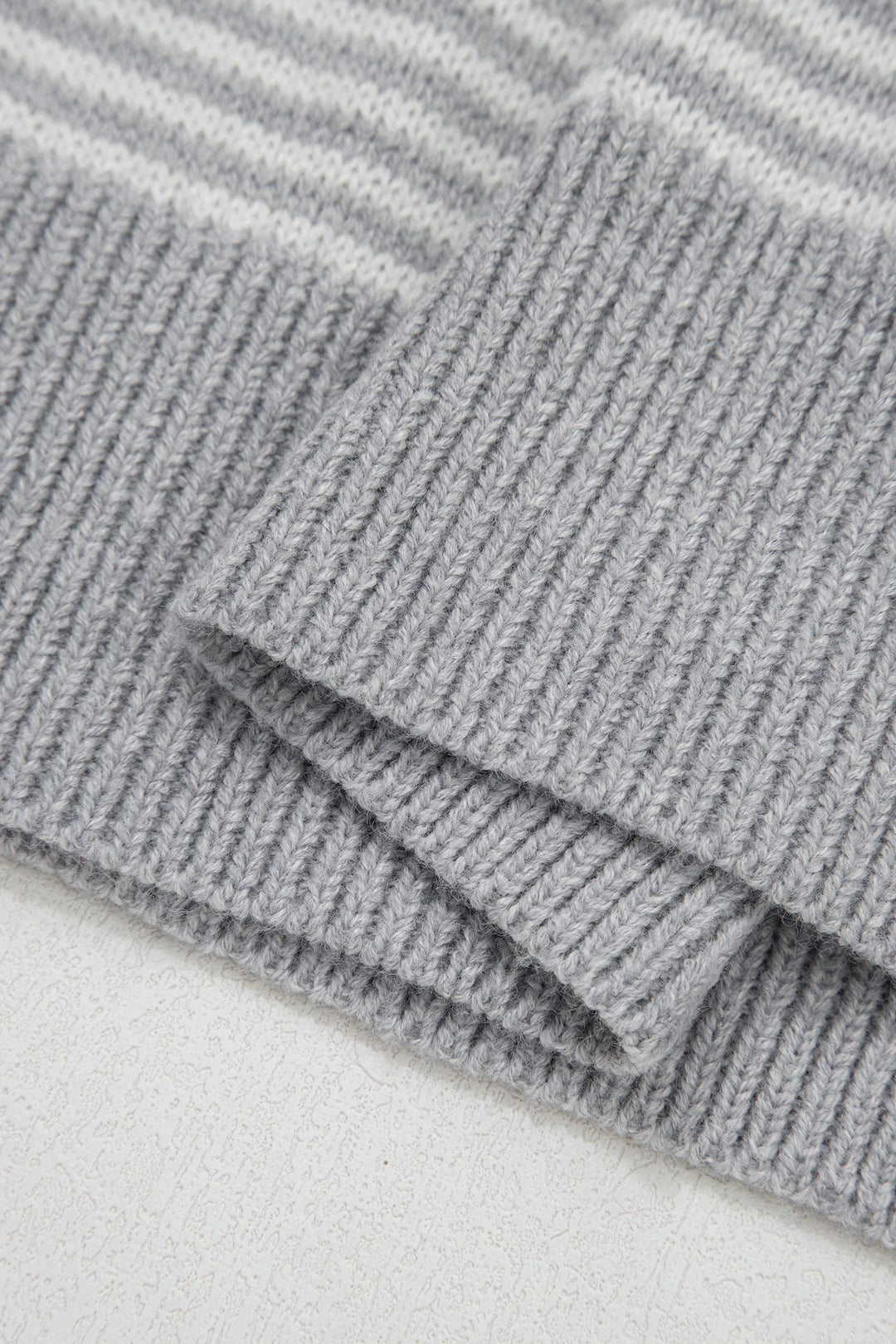 Gray Stripe Contrast Heart Pattern Valentine Knit Sweater