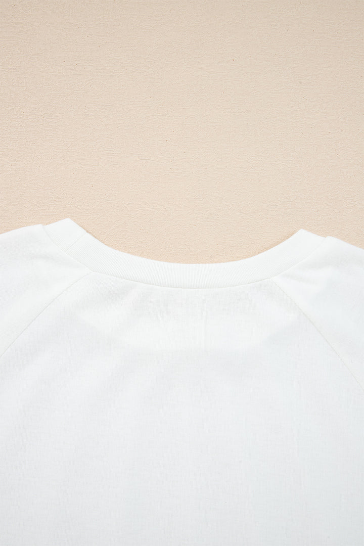 White Solid Color Seam Detail Raglan Long Sleeve Top