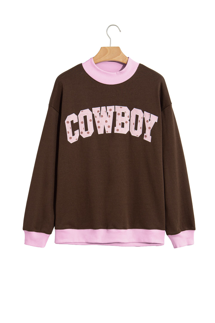 Coffee Polka Dot Letter Graphic Colorblock Tunic Sweatshirt