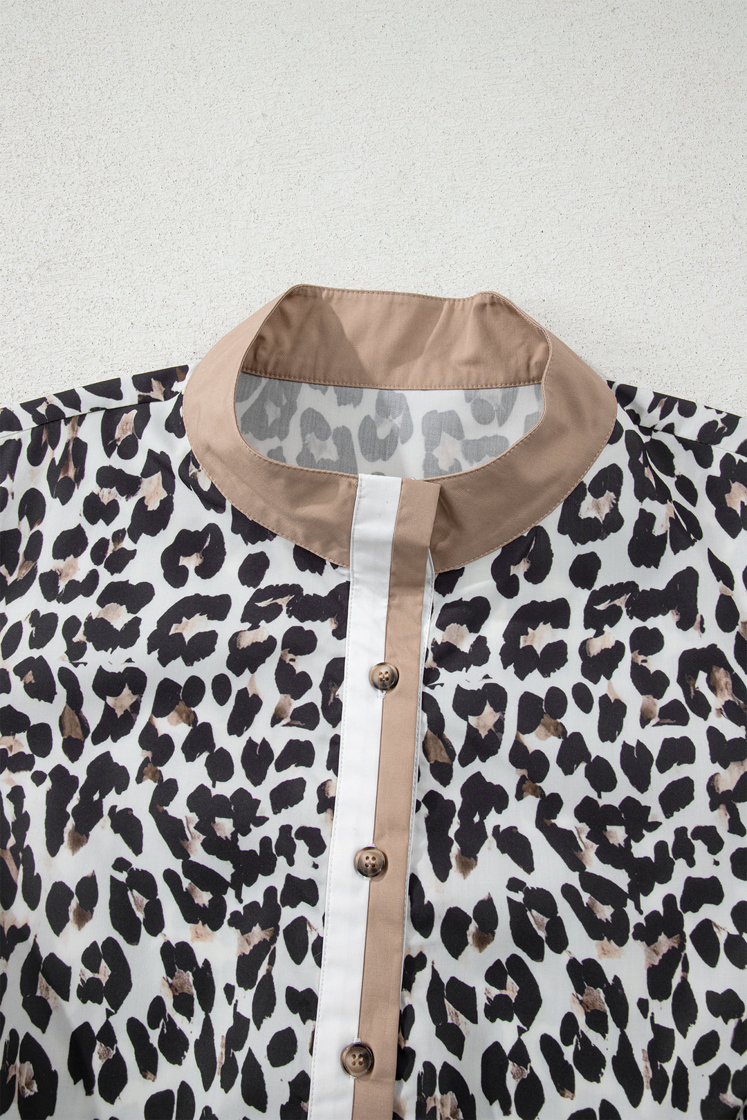 Multicolour Leopard Print Contrast Trim Button Split Neck Plus Long Sleeve Top