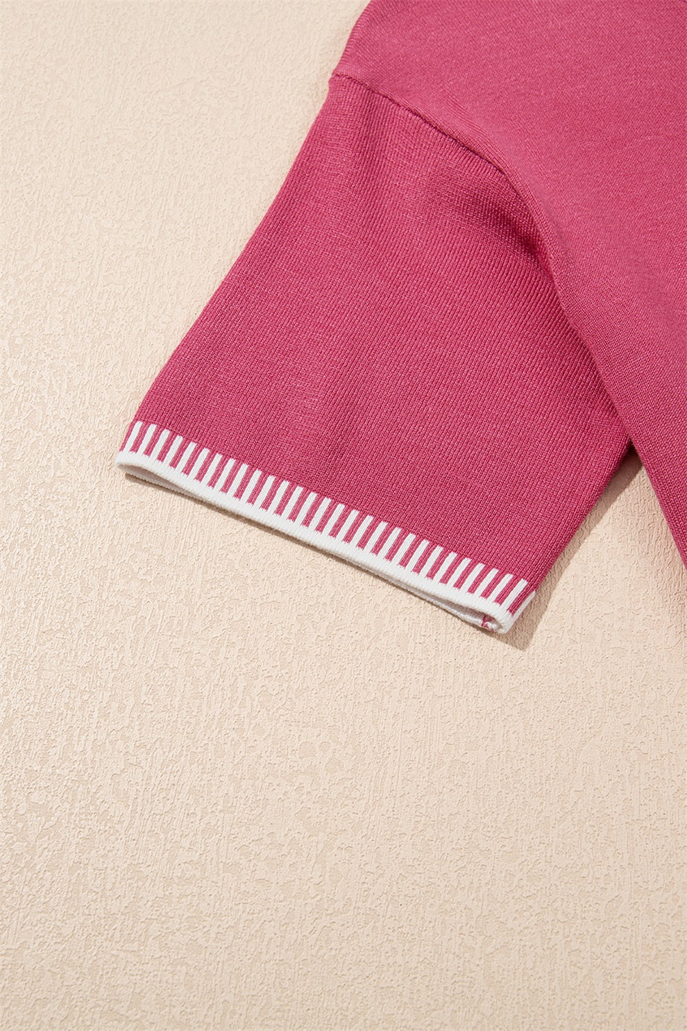 Contrast Striped Trim Round Neck Half Sleeve Sweater