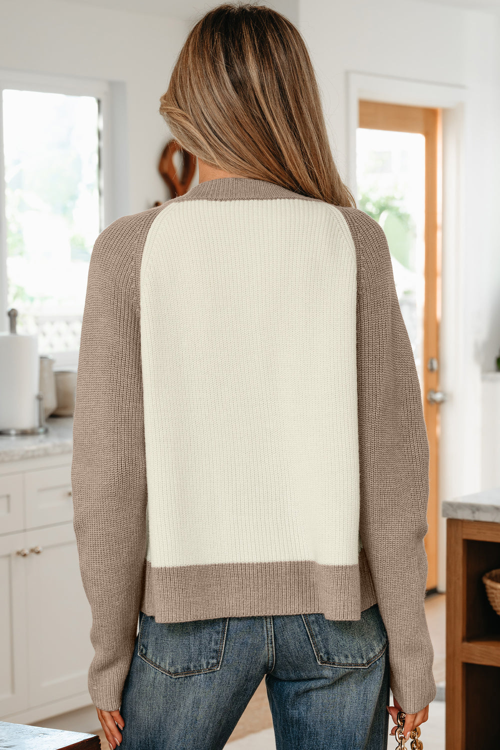 Color Block Ribbed Knit Button Down Sweater Cardigan