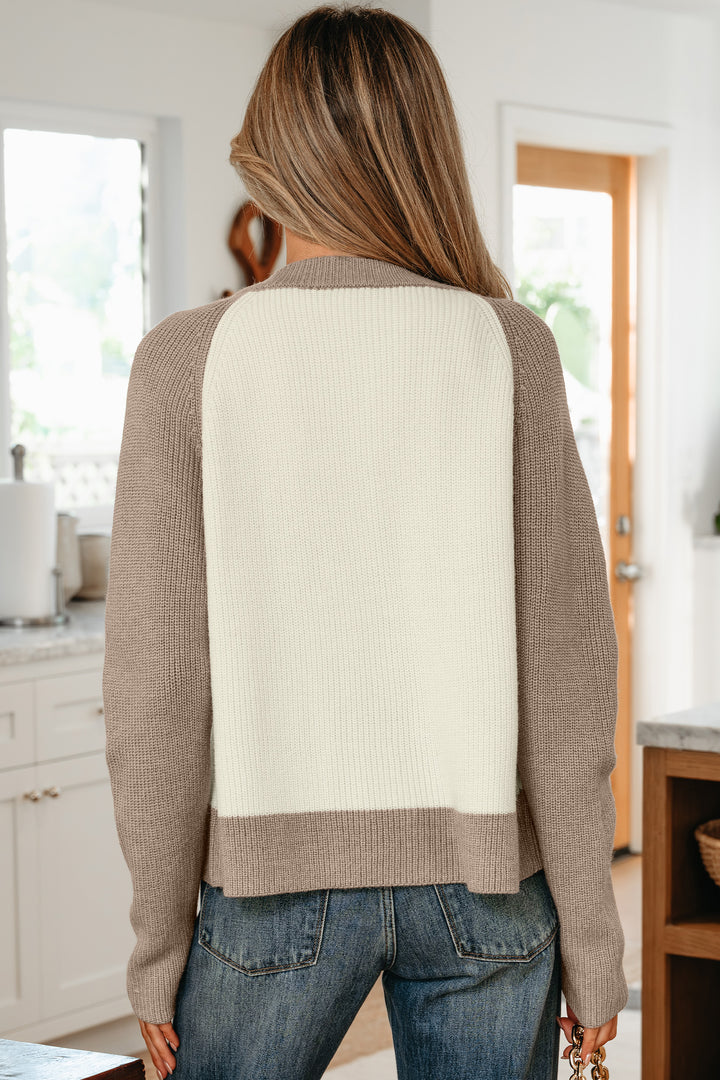 Color Block Ribbed Knit Button Down Sweater Cardigan