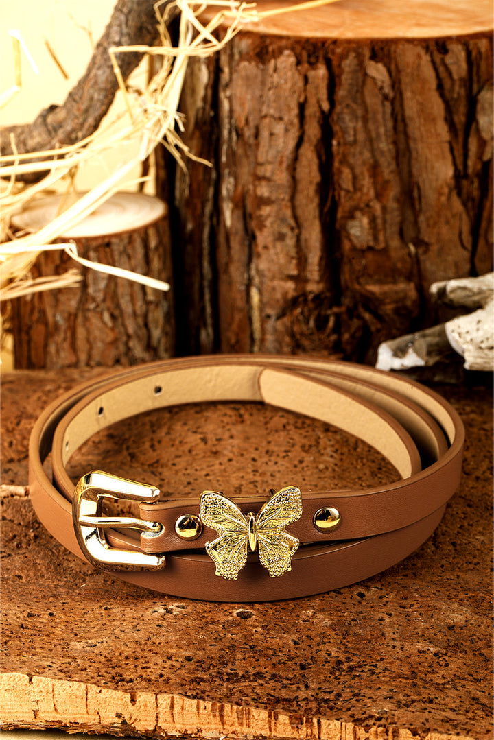 Ceinture fine en cuir PU avec boucle décorative papillon