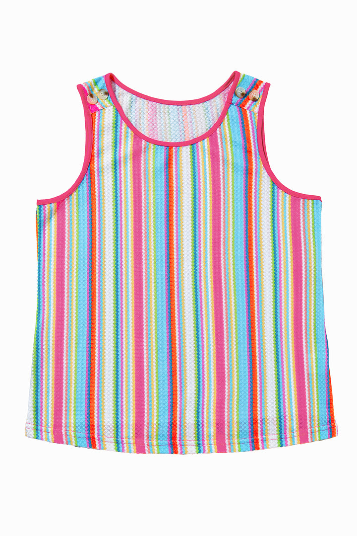 Rainbow Eyelet Knit Button Decor Tank Top