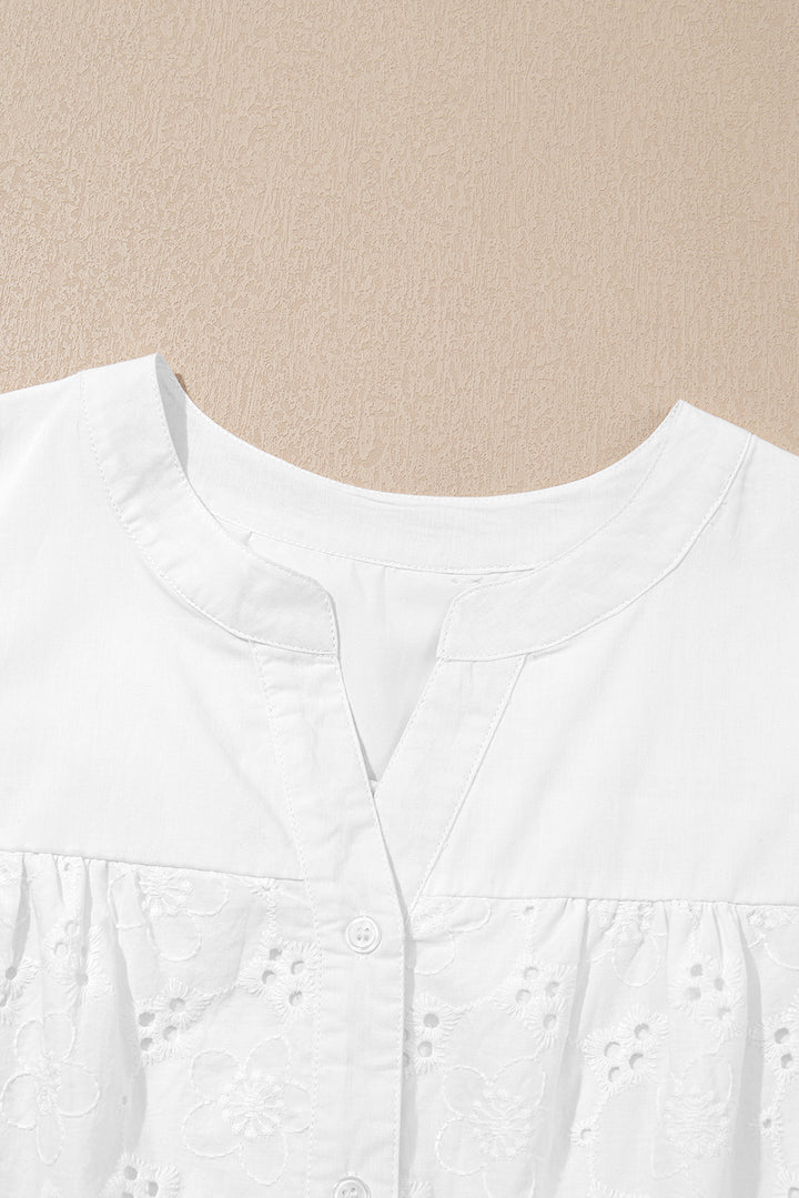 Lace Crochet V Neck Half Sleeve Embroidery Button Down Blouses Casual Shirts