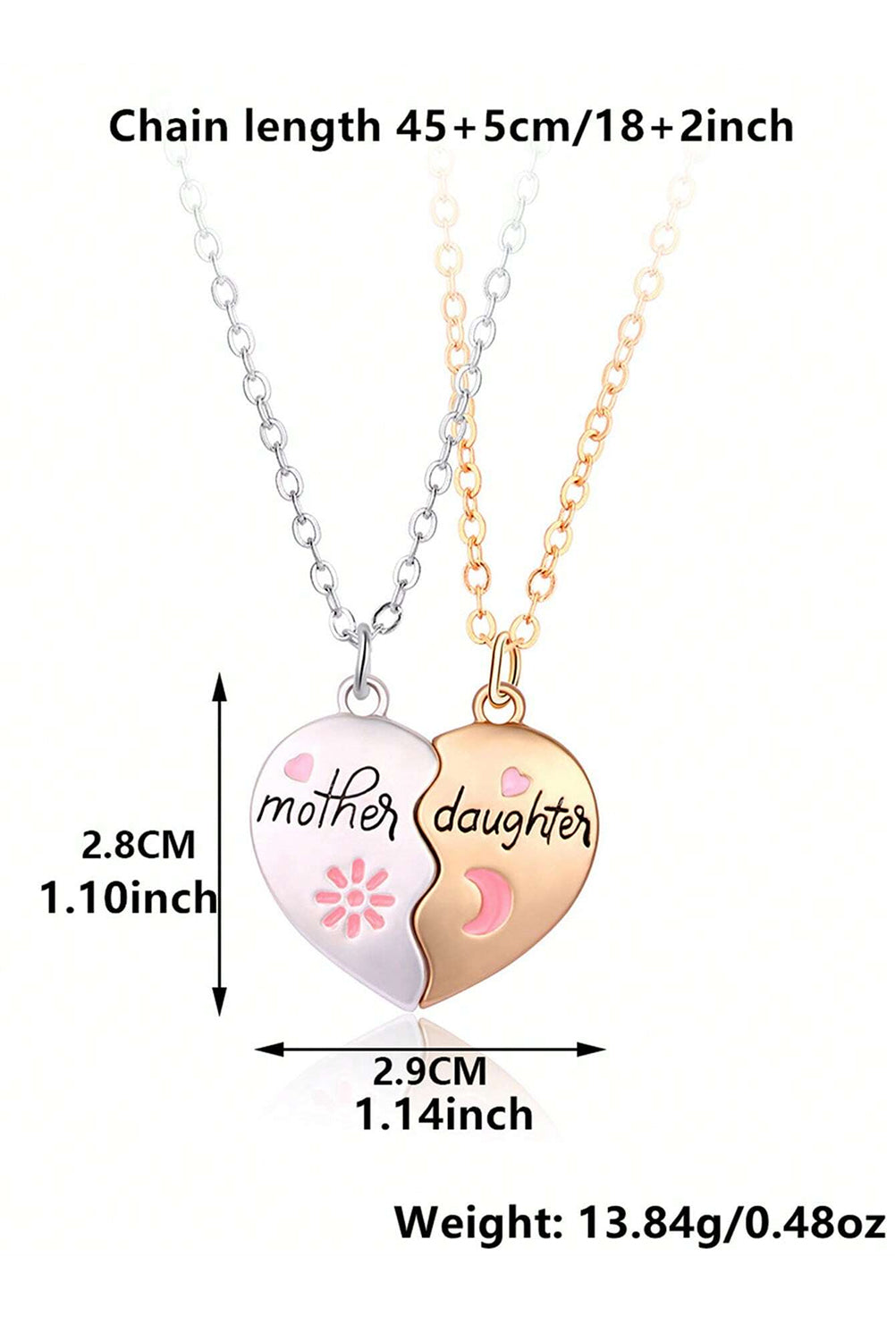 Lot de 2 colliers magnétiques en forme de cœur pour mère et fille