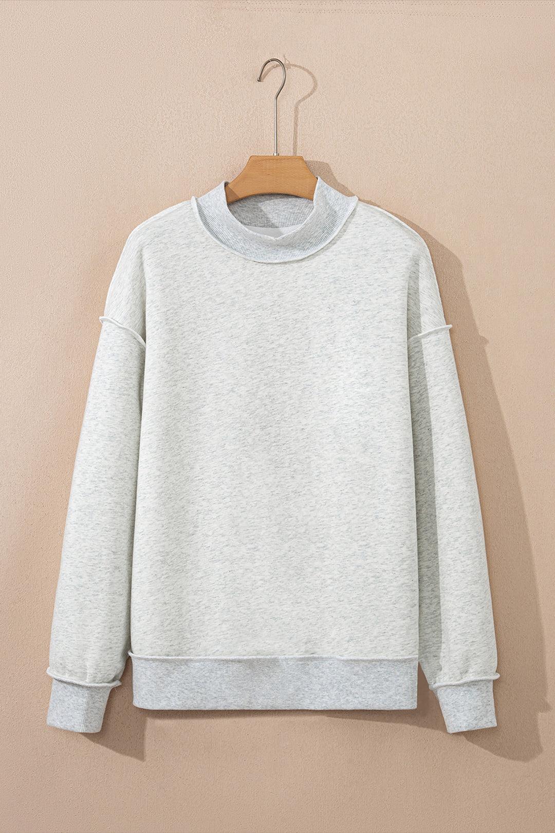 Light Grey Oversize Drop Shoulder Reversible Mock Neck Sweatshirt
