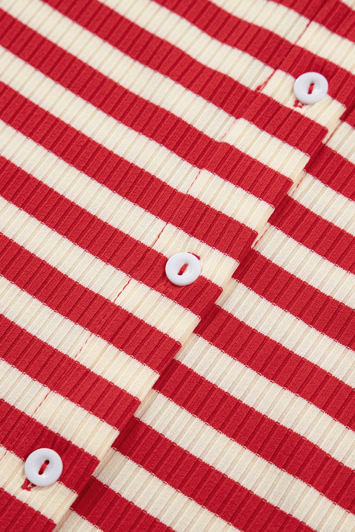 Red Stripe Buttoned Ribbed Knit Tank Top