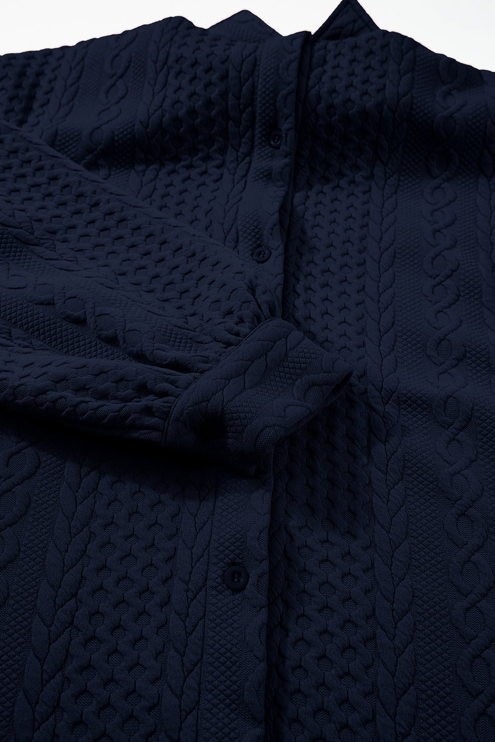 Navy Blue Cable Texture Puff Sleeve Loose Shacket