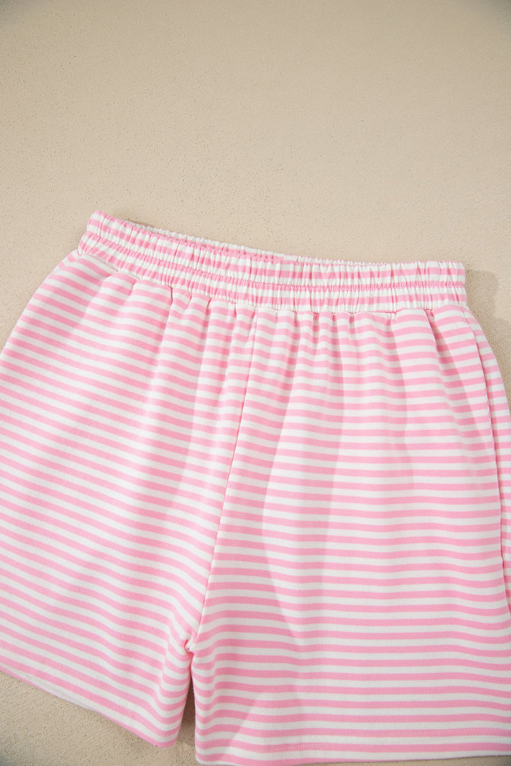 Pink Stripe Oversize Mock Neck Sweatshirt and Shorts Set