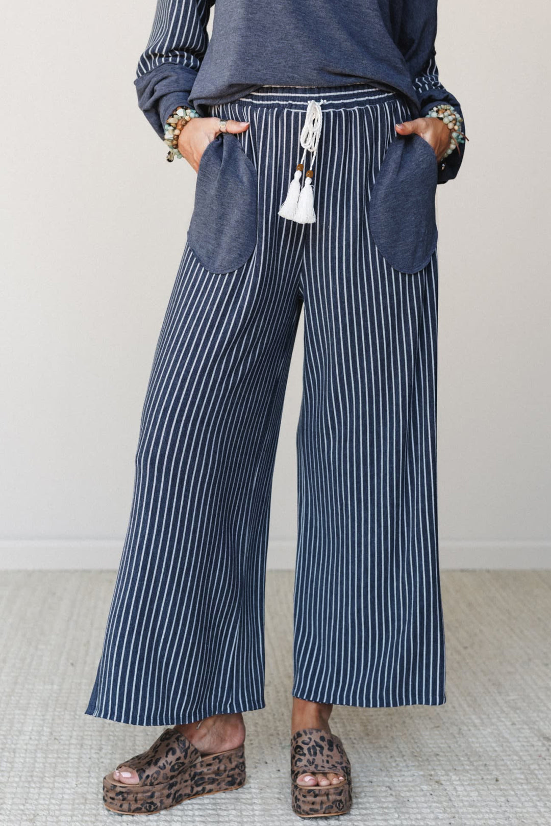 Real Teal Raw Seam Long Sleeve Top Pocket Casual Pants 2pcs Set
