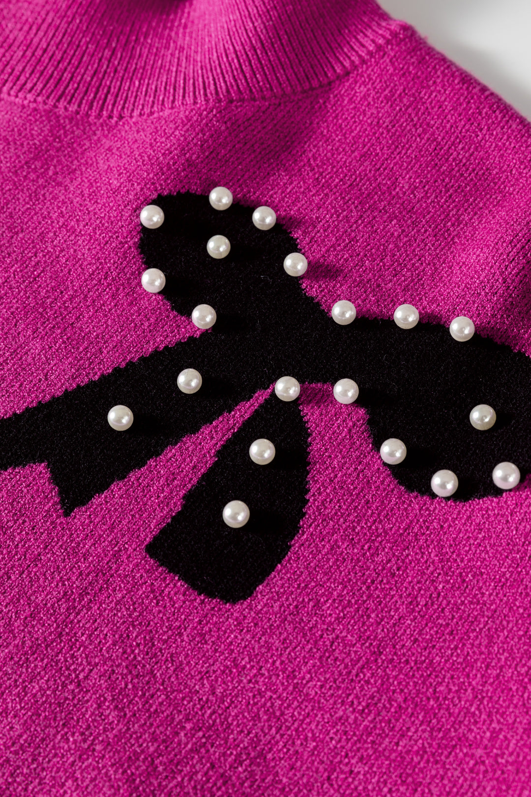 Pearl Embellished Bow Pattern Loose Sweater
