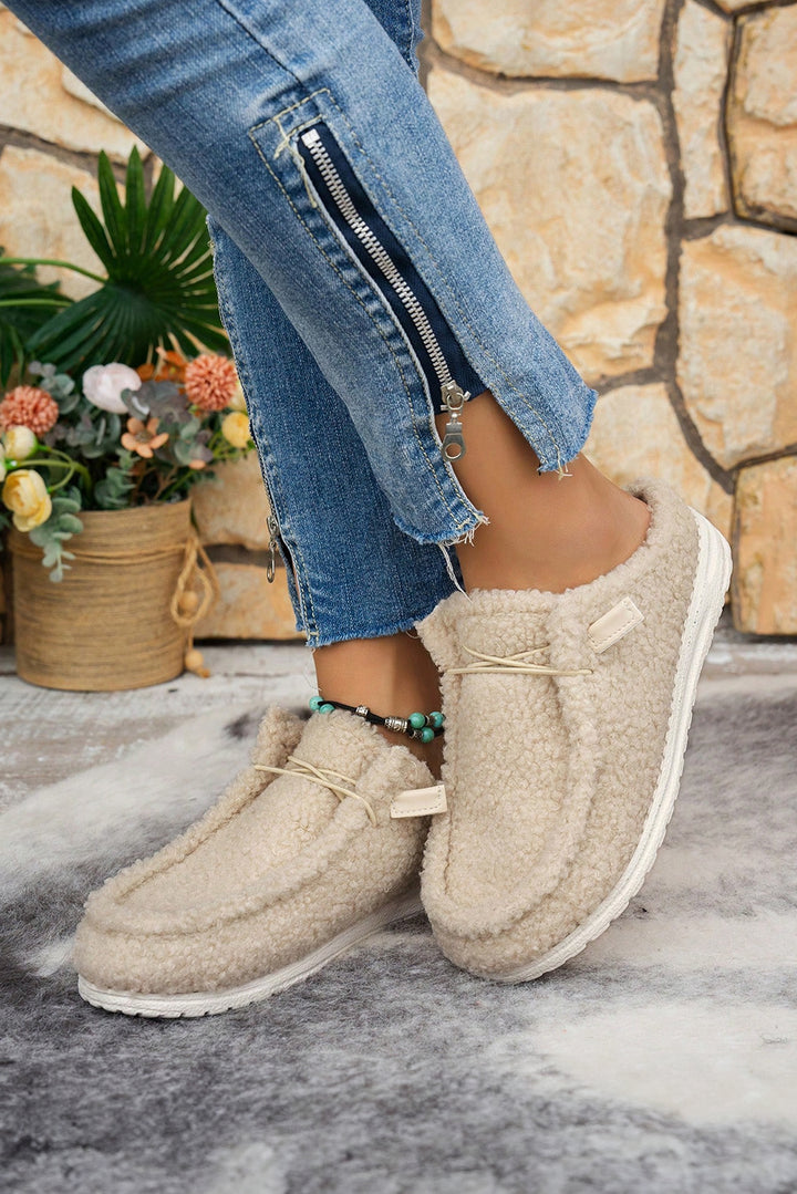 Lace Up Detail Slip On Sherpa Shoes