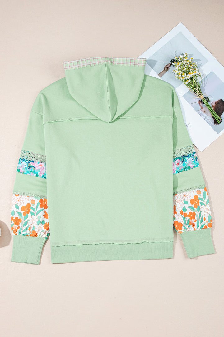 Clearly Aqua Lace Floral Patchwork Hooded Pullover