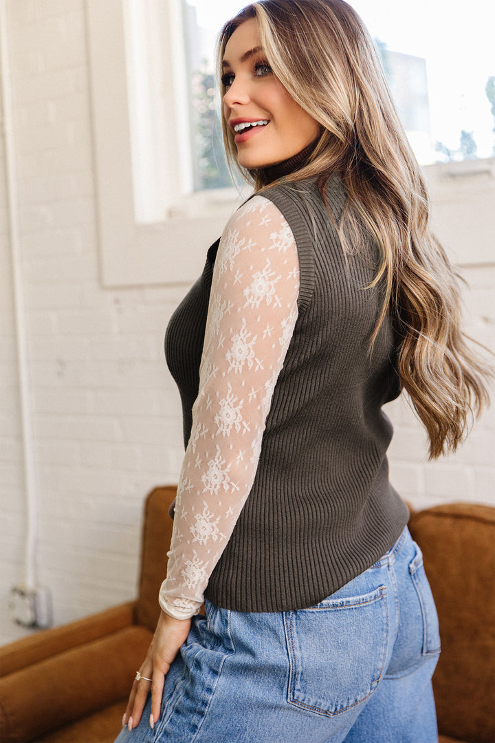 Chicory Coffee Western Ribbed Knit High Neck Waist Slim Fit Sweater Vest