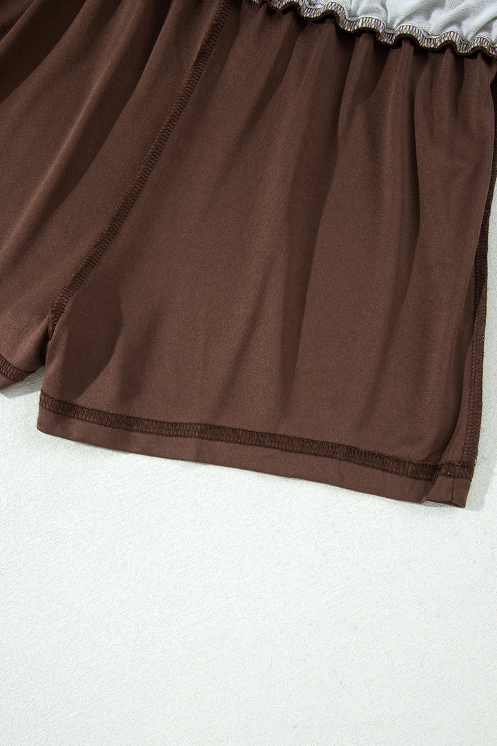 Brown Polka Dot Pullover Embroidered Bow Detail 2pcs Skort Set