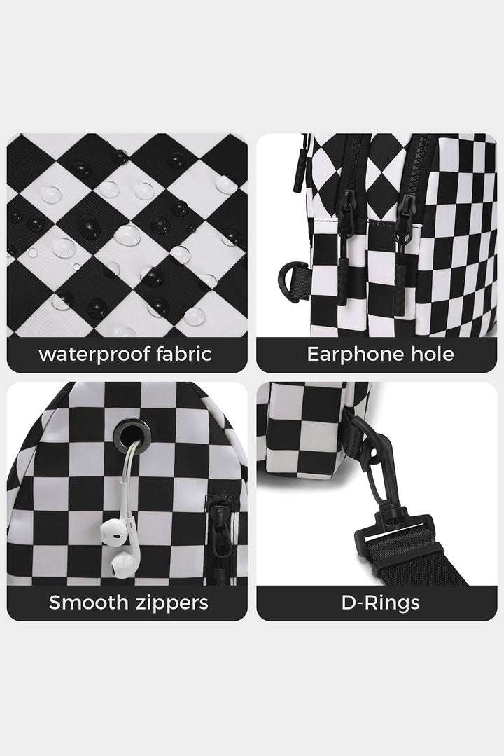 Checkered Print Zip Front Sling Backpack Crossbody Bag
