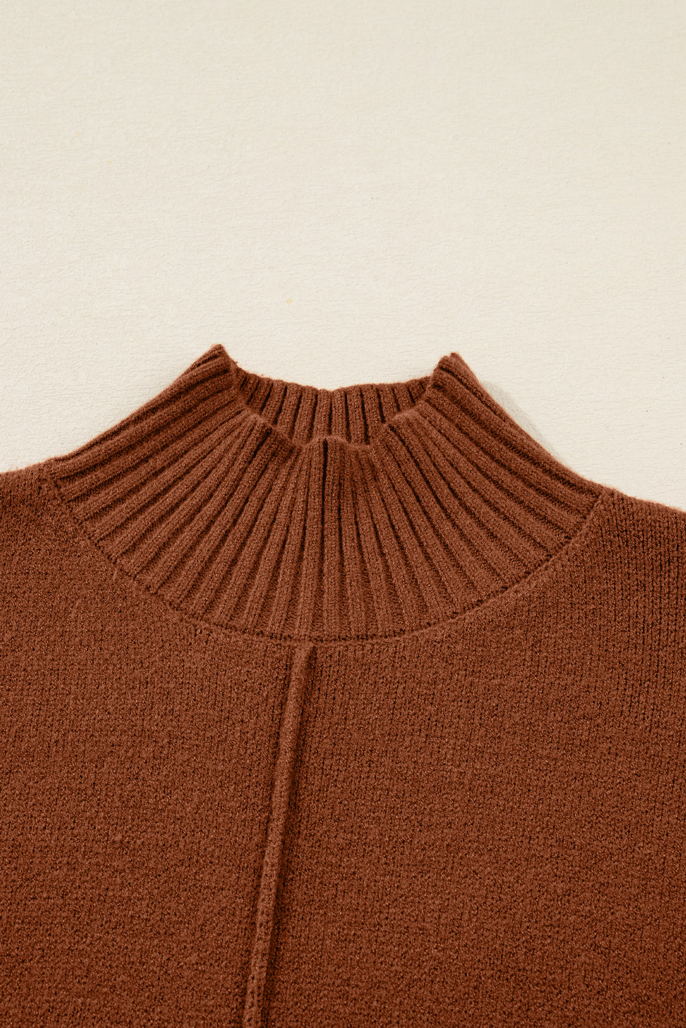 Ribbed High Neck Front Pockets Center Seam Shift Sweater Dress