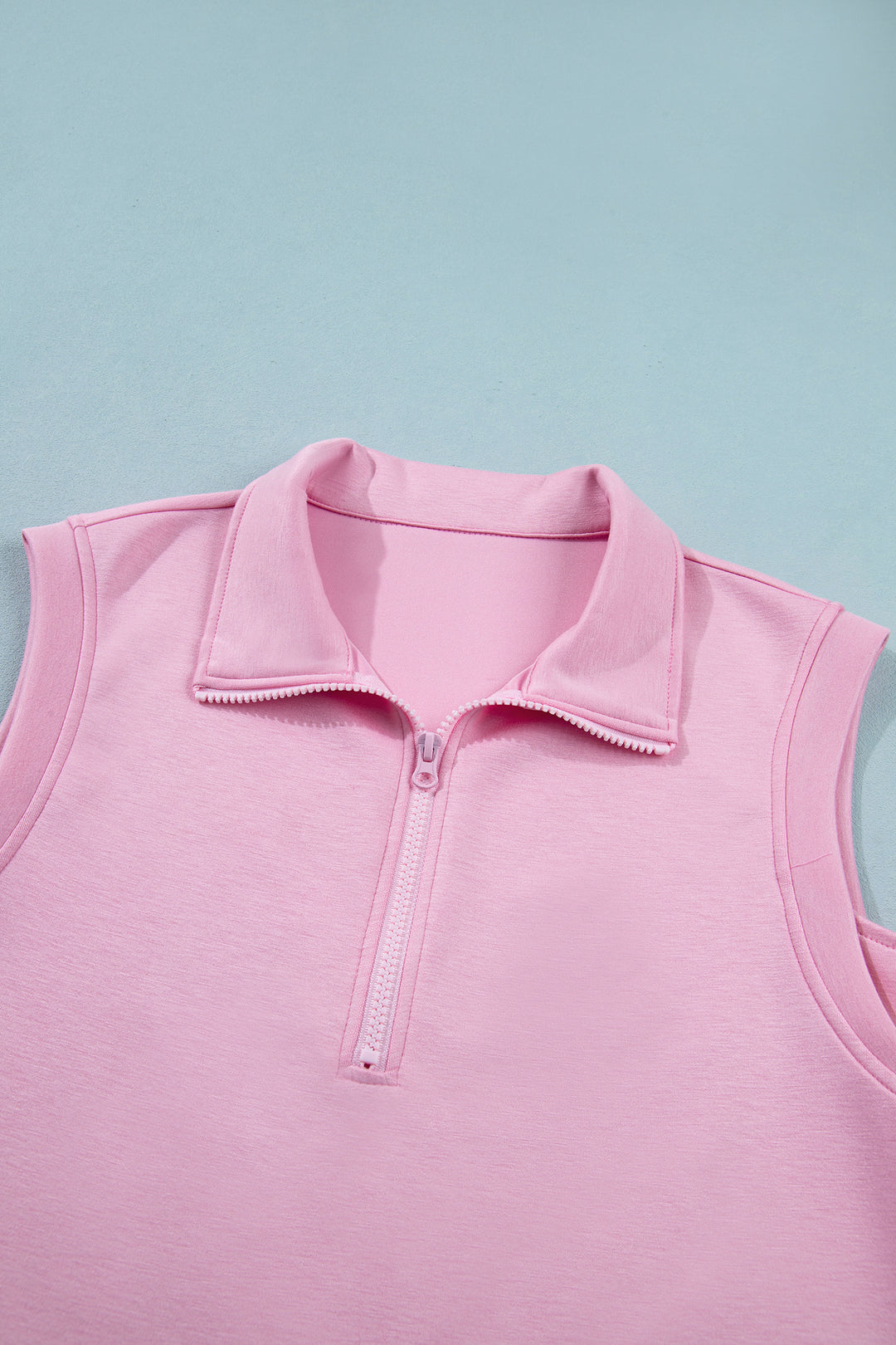 Pink Solid Color Sleeveless Zipper Tank and Skort Set