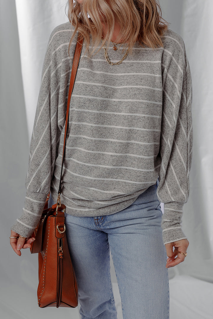 Gray Stripe Dolman Sleeve Cotton Top