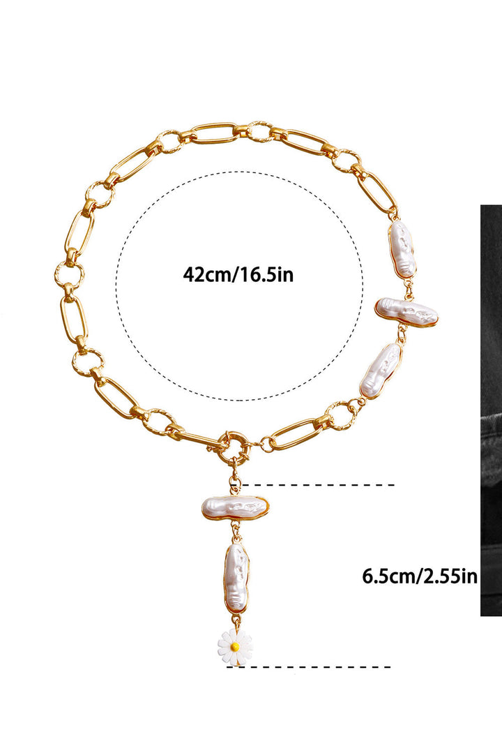 Faux Pearl Daisy Jointed Chain Choker Necklace