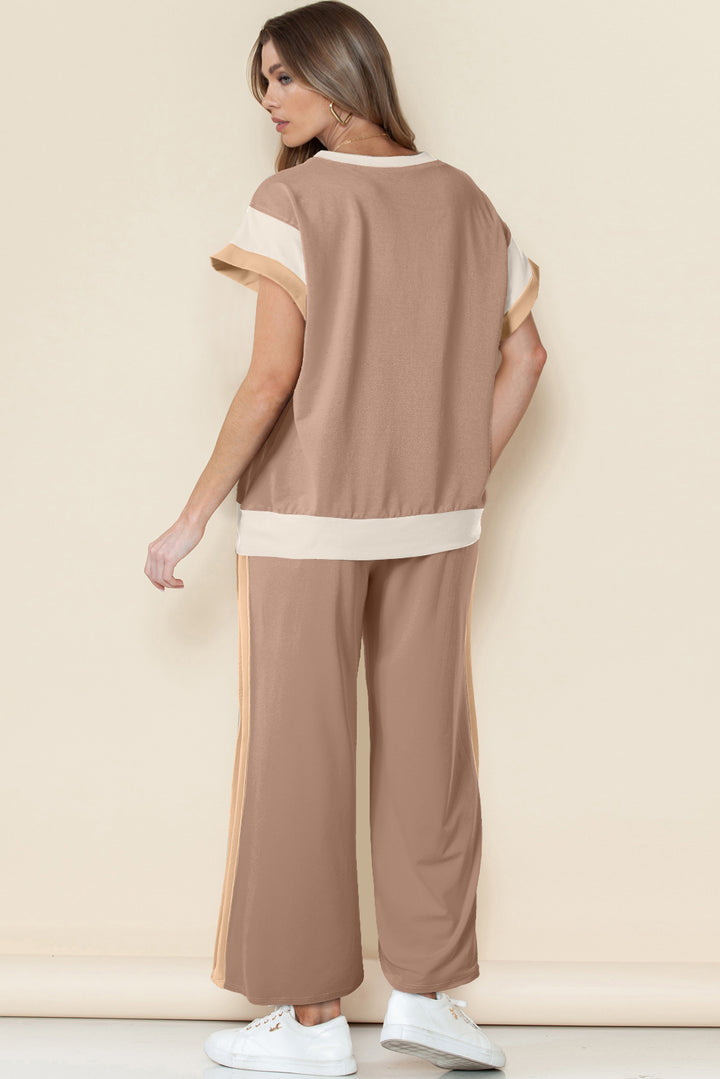 Smoke Gray Color Block Detail Casual Two-piece Set