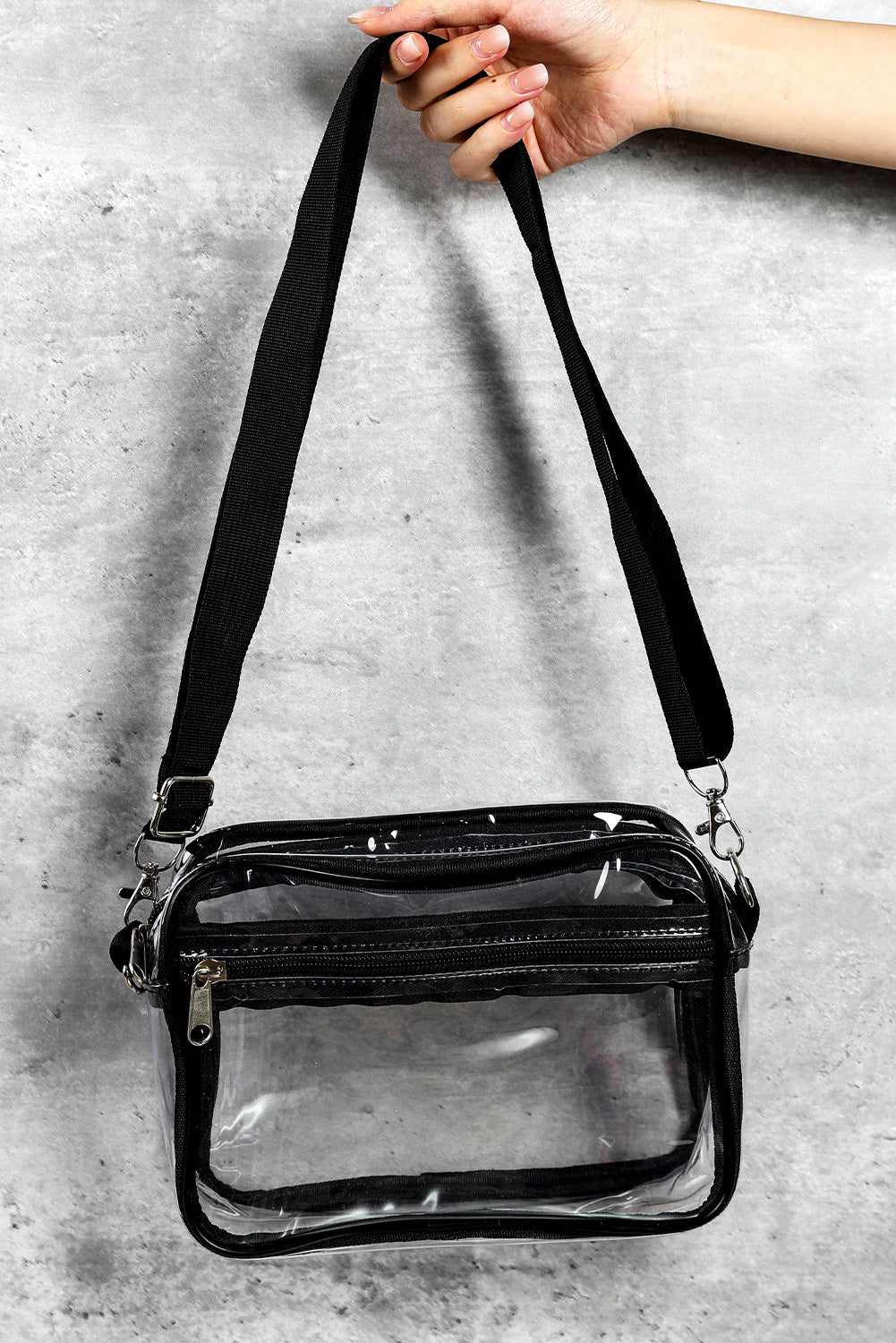 Multi-Pocket Contrast Edge Detachable Strap Clear Shoulder Bag