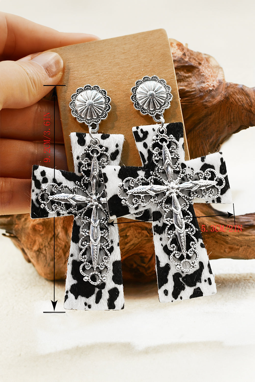 Boucles d'oreilles pendantes à motif vache et croix de foi