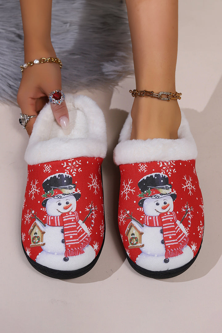 Weihnachts-Hausschuhe aus Plüsch mit Schneemann-Print