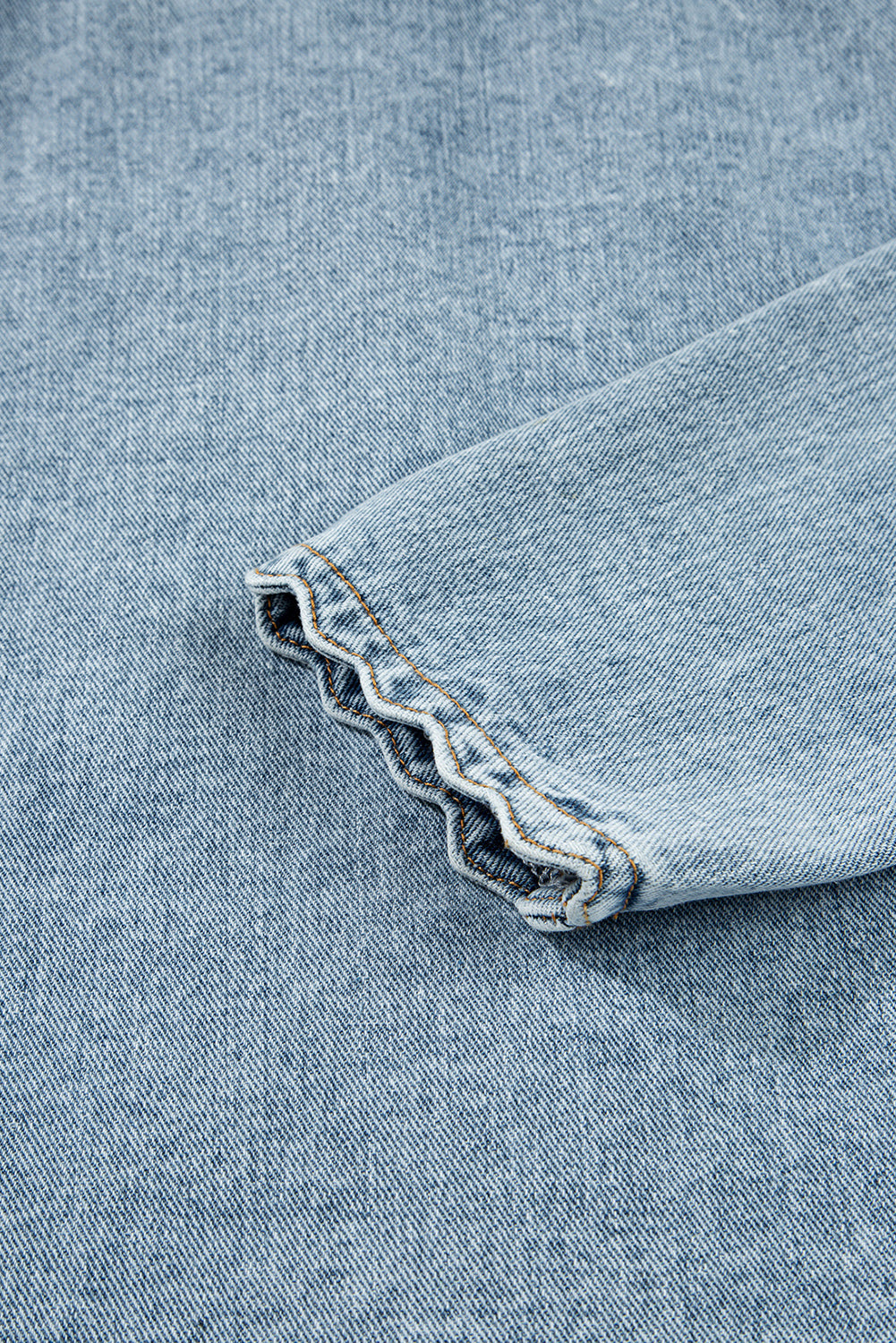 Scallop Trim Collar Patched Pocket Button Up Denim Jacket