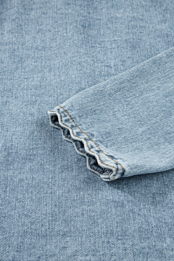 Scallop Trim Collar Patched Pocket Button Up Denim Jacket