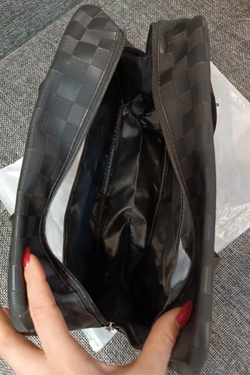 Trousse de maquillage élégante en PVC transparent à carreaux