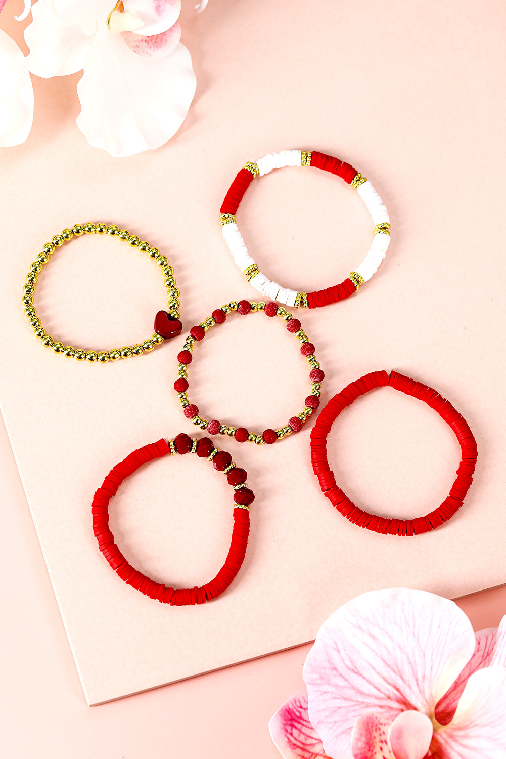 Ensemble de bracelets élastiques multicouches en perles de cœur