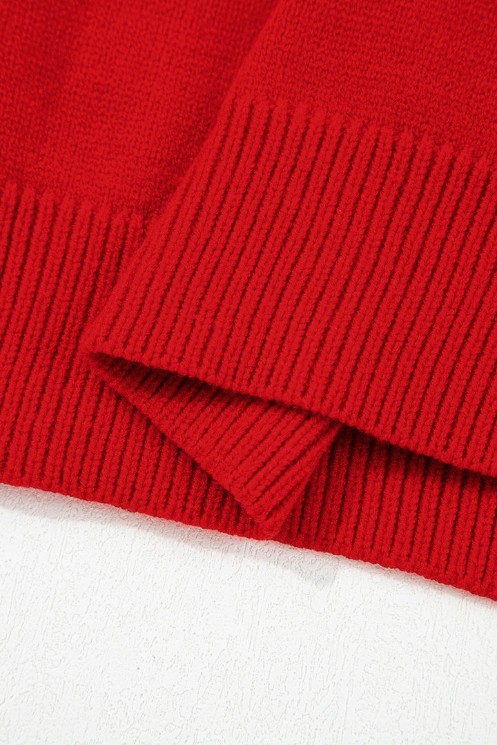 Fiery Red Merry Snowflake Pattern Christmas Turtleneck Sweater