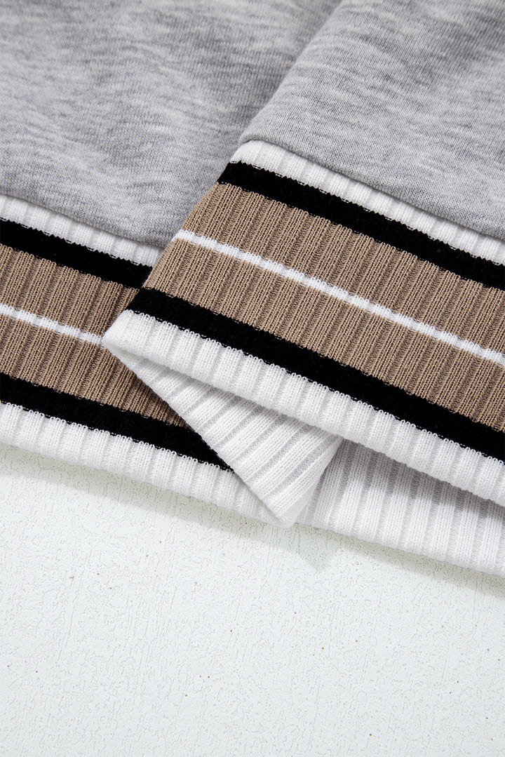 Varsity Contrast Striped Trim V Neck Sweatshirt